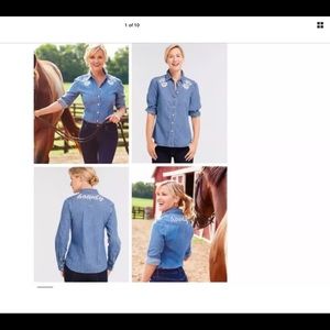 Draper James Howdy Chambray Embroidered Shirt sz 8